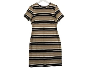 Tommy Hilfiger Sz 12 Dress Short Sleeve Black/Tan/White Striped Zip Closure - Picture 1 of 9
