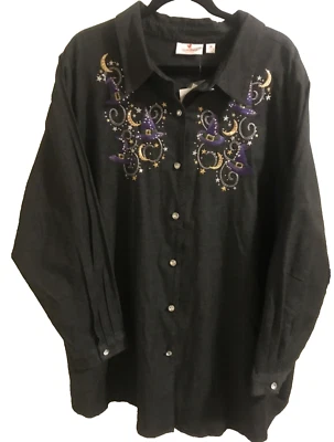 The Quacker Factory Black Stretch  Denim Sz 3X Witch Hats Halloween Rhinestone - Image 1 of 4