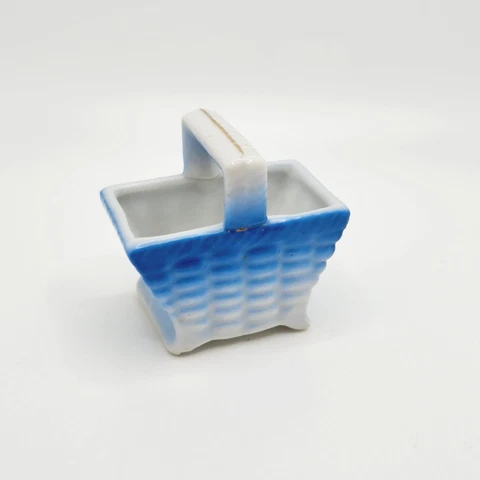 Basket ISCO Vintage Porcelain Ceramic 2 x 2 Made In Japan Blue Fading Miniature Cover