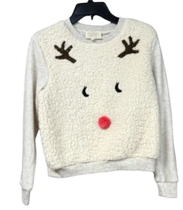 Hannah Banana Kid’s Mixed Media Holiday Sweatshirt, Sz. 10, Cream - Picture 1 of 8