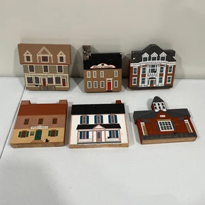 Lote de 6 coleccionables de casa de pueblo de madera Cat's Maullido serie VII 7 escuela de panadería - Imagen 1 de 10