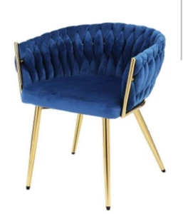 Artiss Dining Chair Cafe Chair Velvet Upholstered Back Armrest Blue Aust Supply - Picture 1 of 5