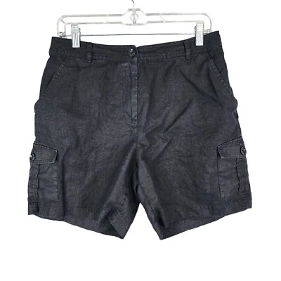 Pantalones cortos cargo para mujer negros J. Jill 100 % lino 7" entrepierna talla 10 Foto 1 de 4