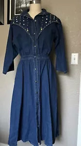 Dreams Vintage Women's Dress Size L Denim Studded. Snap Closure. Elastic Waist. - Picture 1 of 8