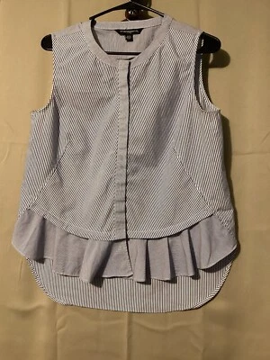 Camisa para mujer Sharagano sin mangas a rayas con botones talla M parte inferior acampanada  Foto 1 de 4