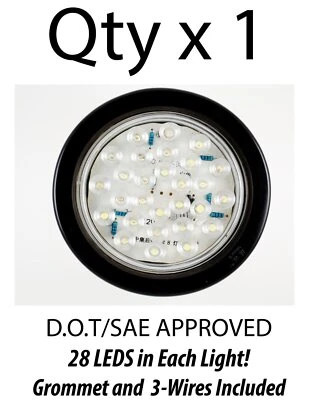 Luz reversa redonda de respaldo para camión de 28 LED blanca de 4 pulgadas con ojal y cableado - cantidad 1 Foto 1 de 4