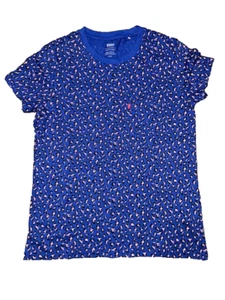 Levi's Women Size M Perfect Printed Pocket T-Shirt Top Leopard Blue Pink Cotton - Picture 1 of 3