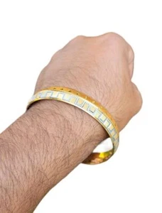 Designer kara Two Tone Bracelet Silver Gold Plated Sikh Kada Khalsa Bangle DD27 - Picture 1 of 12
