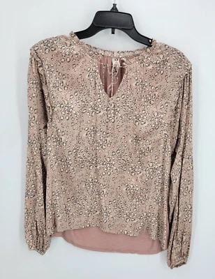 Blusa Dolan Anthropologie Top Mujer Rosa Mediana Estampado Animal Boho Cuello Atado Foto 1 de 4