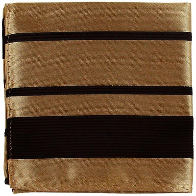 New men's polyester woven striped black mocca hankie pocket square formal party - Image 1 of 2