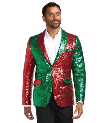 Tipsy Elves Sequined Blazer Red Green Jacket Mens Size M 39/40 Christmas Party - Image 1 of 4