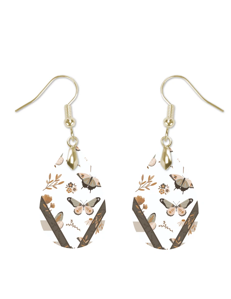 Pendientes lágrima mariposas grises y marrones orejas perforadas colgantes de 1,5 pulgadas Foto 1 de 1