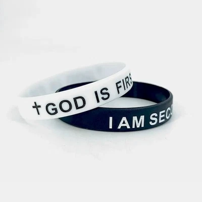 Pulsera de goma unisex God is First I am Second versículo bíblico inspirador 12 mm Foto 1 de 4