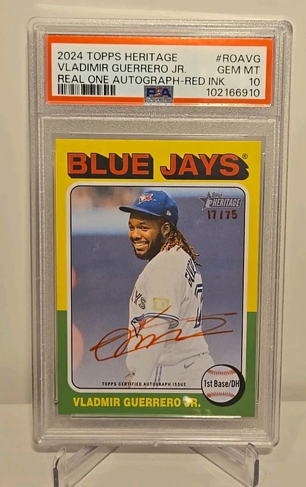 2024 Topps Heritage VLADIMIR GUERRERO JR Real One Auto RED INK #ROAVG /75 PSA 10 - Image 1 of 3