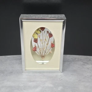 Schattenkasten Schmetterling Präparat Blumen Spiegel gerahmt 5x7" 70er Jahre - Bild 1 von 7