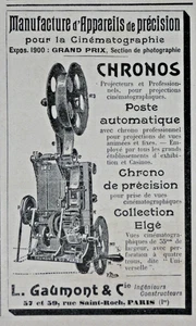 PUBLICITÉ DE PRESSE 1903 CHRONOS PROJECTEUR CINÉMATOGRAPHIQUE - GAUMONT - Imagen 1 de 1