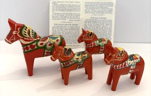 Dalecarlian Dalapferde schwedische Tole Malerei MCM Holz Nils Olsson vier rot - Bild 1 von 19