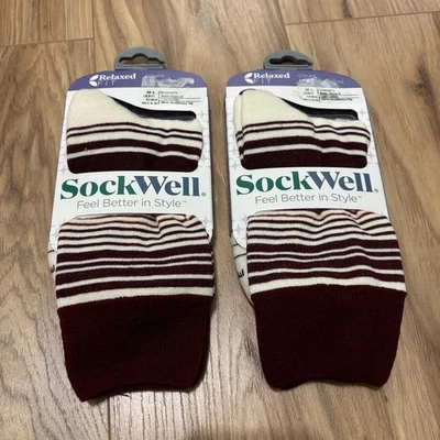 Qty 2 Sockwell Easy Does It Socks Women's M-L(8-11) Cranberry Stripe Merino Wool - Image 1 of 4