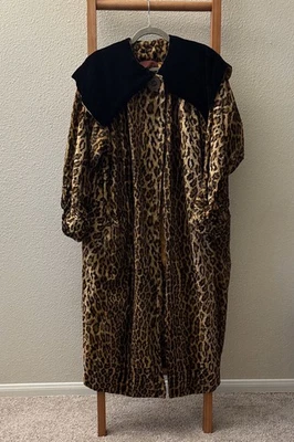 Vintage Cathy Waterman leopard long coat with black velvet caplet and ruched slv - Image 1 of 4