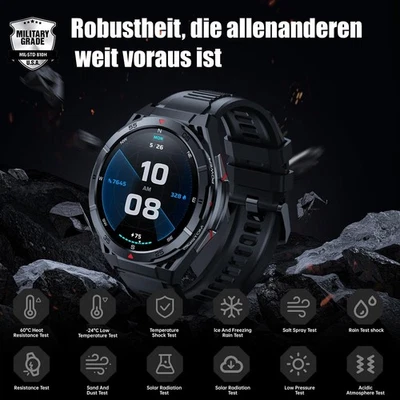 GPS Outdoor Smartwatch Herren Military 5ATM Wasserdicht Bluetooth Fitnessuhr DE - Bild 1 von 4