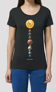 Ladies ORGANIC T-Shirt PLANETS Astronomy Space Sun Moon Stars Telescope Novelty - Picture 1 of 5