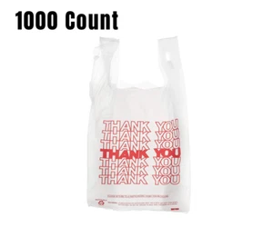 1000 Pack - 1/8 White Thank You Plastic Shopping Bags - T-Shirt Style - 17x10x6 - Picture 1 of 5