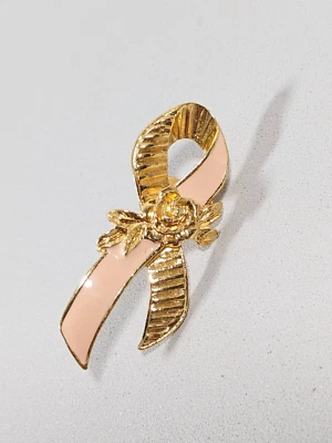 Broche prendedor vintage firmado por Avon cinta rosa conciencia flor Foto 1 de 4