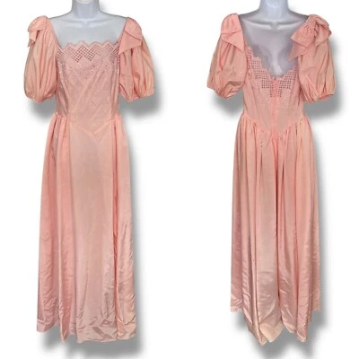 Maxi Vestido Bernell Vintage Talla? Arco con ojales rosa fuera del hombro años 70 graduación Foto 1 de 4