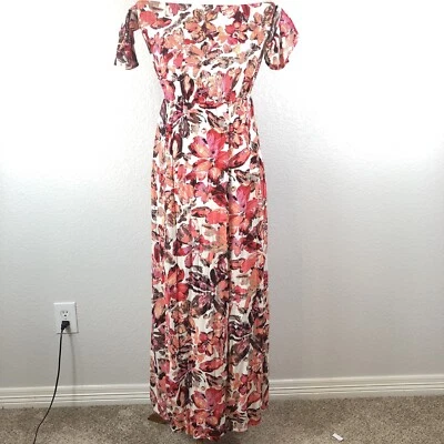 Lucy Love NWT Off the Shoulder Maxi Dress Orange Pink Sexy Thigh High Split Sz M - Image 1 of 4