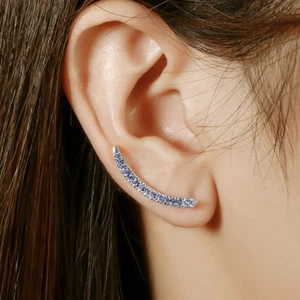 1.2mm All Moissanite Leaf Climbing Drop Earrings For Women Solid Sterling Silver - Picture 1 of 18