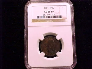 1804 Half Cent, Crosslet 4 with Stems, NGC AU55 Graded.  A nice coin. - Picture 1 of 3
