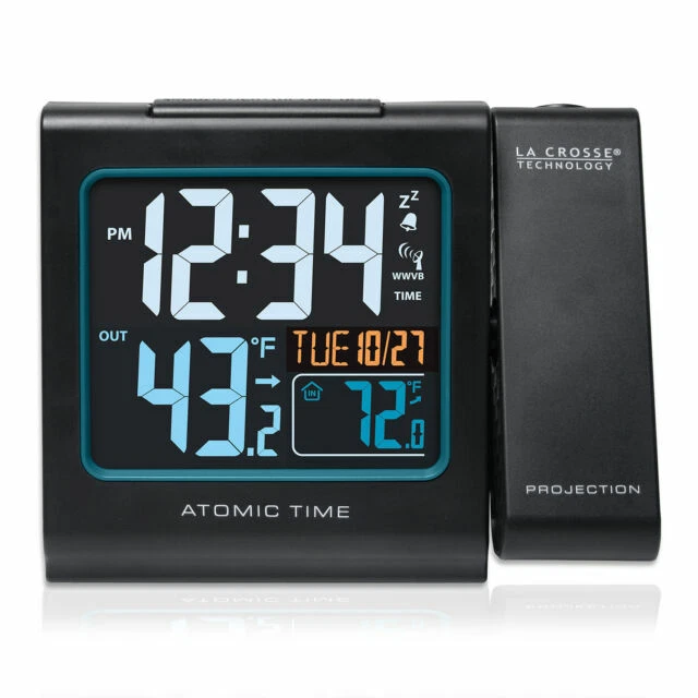La Crosse Technology Atomic Projection Alarm Clock with Indoor/Outdoor Temperature - Black (616-146)