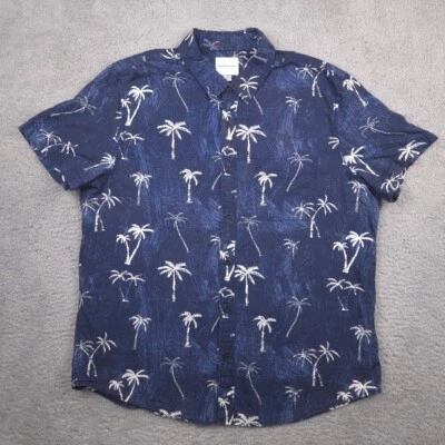 Camisa American Eagle Para Hombres XXL Azul Marino Estampado de Palmera Abotonada Algodón Resort Foto 1 de 4