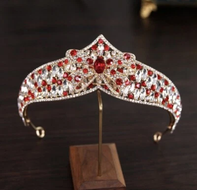 Joyería para el cabello de boda tiara de cristal rojo, corona de fiesta para mujer regalo de graduación de cumpleaños Foto 1 de 4