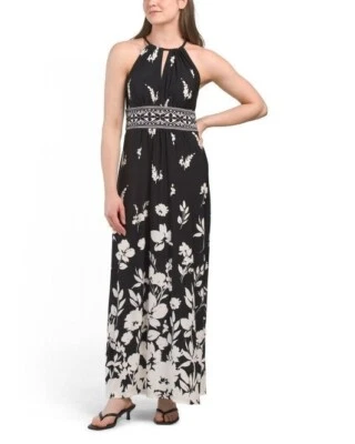 London Times Womens Black Floral Halter Sleeveless Morris Maxi Dress Sz 16 New - Image 1 of 4