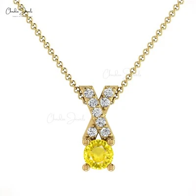 Colgante de diamantes de zafiro amarillo de oro de 14k con diseño de cruz entrecruzada joyería fina para ella Foto 1 de 4