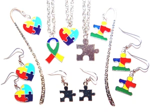 PUZZLE PIECE AUTISM AWARENESS EARRINGS * NECKLACE * BOOKMARK * U PICK * USA MADE - Picture 1 of 23