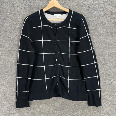 Cárdigan Charter Club para mujer L grande negro a cuadros con botones cuello redondo algodón Foto 1 de 4