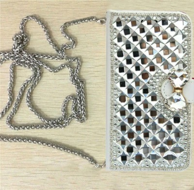 For Galaxy Z Fold 2/3/4  Bling Card Stand Flip Wallet Cossbody Case with Chain - Image 1 of 4