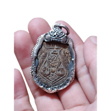 thai Amulet One Eyed Shell Carved Rahu LP Noi Wat Sisathong Inlaid Old Silver