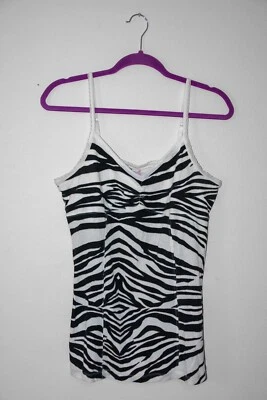 XL Kirra Women's Zebra Black White Camisole Tank Top Built In Bra V-Neck - Image 1 of 4