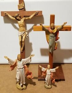 Fontanini Corpus Italy 12" & 15" Wood Crucifix & 2 Jesus Christ Figurines Signed