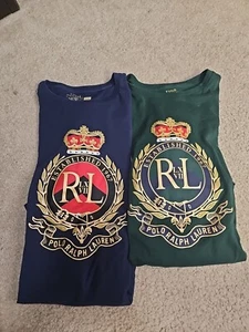 2-Polo Ralph Lauren Large Crest Logo Shirt Long Sleeve Size M Slim Fit "READ" - Picture 1 of 18