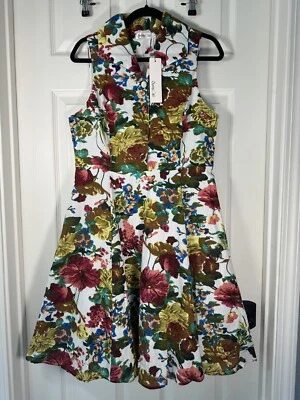 Vestido SunnyGirl Mod Floral Botón Cuello Ajuste y Acampanado Mezcla de Lino Talla X-Grande Foto 1 de 4
