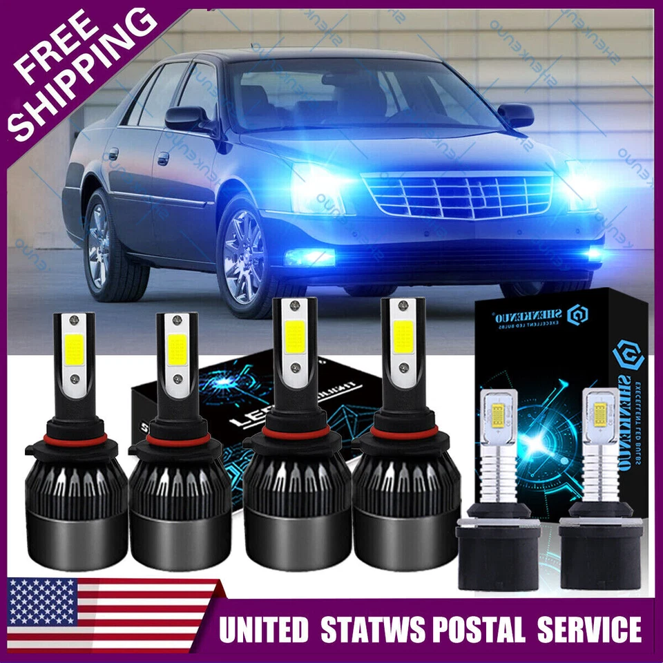 For 2000-2005 Cadillac Deville 6x blue LED Headlight Hi/Low Beam +Fog Light Kit - Image 1 of 4