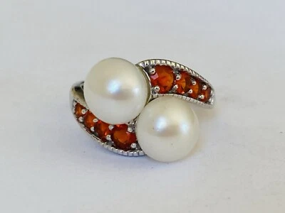 Anillo Honora Plata Esterlina 925 Perla de Agua Dulce Madeira Citrino Talla 7 Foto 1 de 4