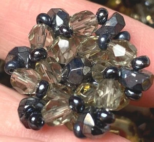 vintage 1.25" glass bead buttons 5pcs Smokey Gray brass shank Czechoslovakia - Picture 1 of 6