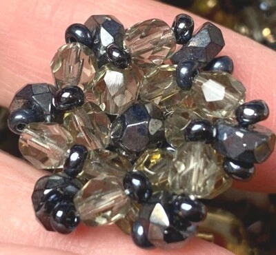 vintage 1.25" glass bead buttons 5pcs Smokey Gray brass shank Czechoslovakia - Image 1 of 4