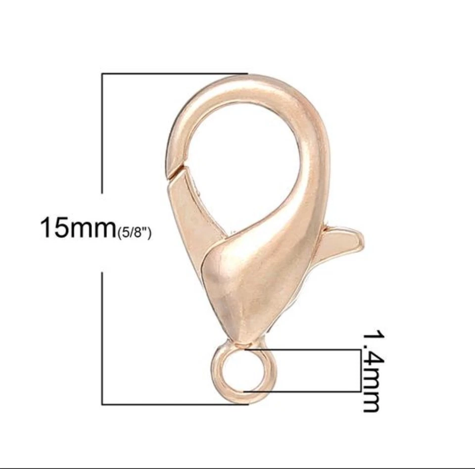 50 peças. Fechos de garra de lagosta folheados a ouro rosa - 15 mm x 9 mm - Imagem 1 de 1