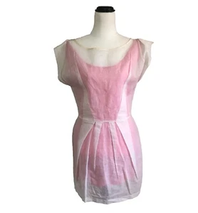 Fernando Frisoni Short Dress Sze XS Raw Silk White Hot Pink Lining Made In Italy - Picture 1 of 13